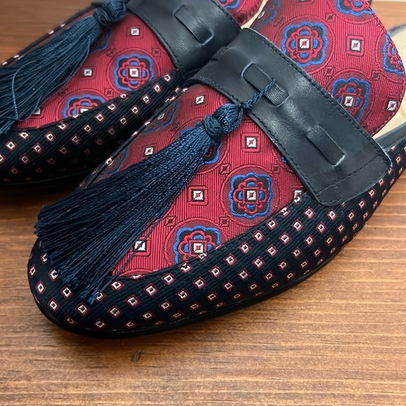 Sam Edleman Blue Red Geo Parsimon Tassel Loafer Mules Academia Library Preppy - Picture 2 of 11